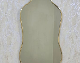 Curved Gold Brass Mirror - Butterfly Irregular Mirror, Gold Brass Mirror Bathroom Mirror Aesthetic Luxurious Wall Mirror Asymmetrical Mirror