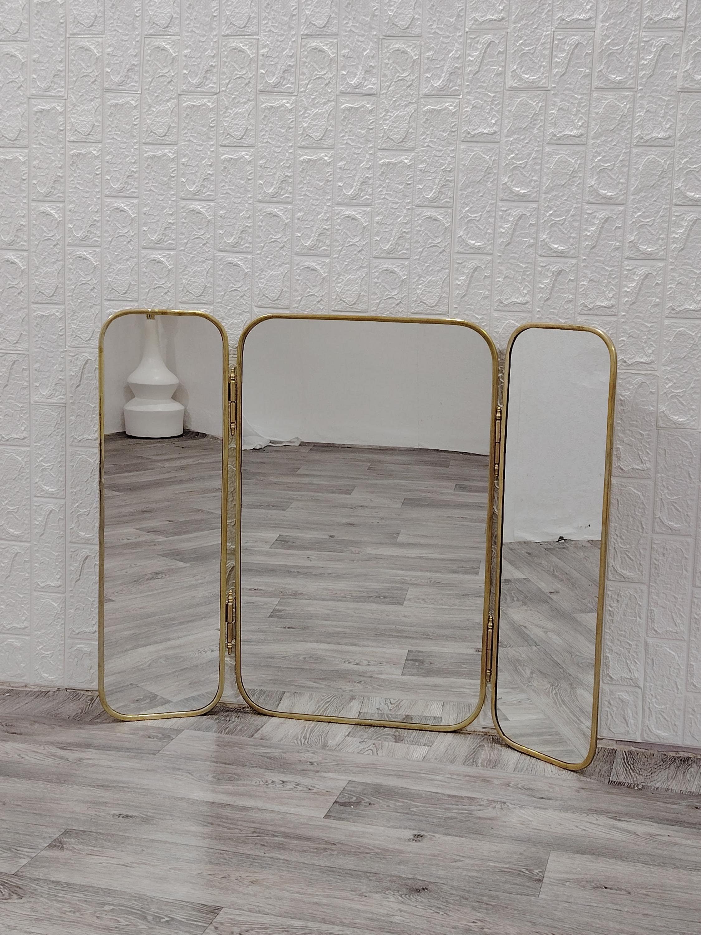 Antique Triptych Brass Mirror Barber Mirror Triple Mirror Vintage