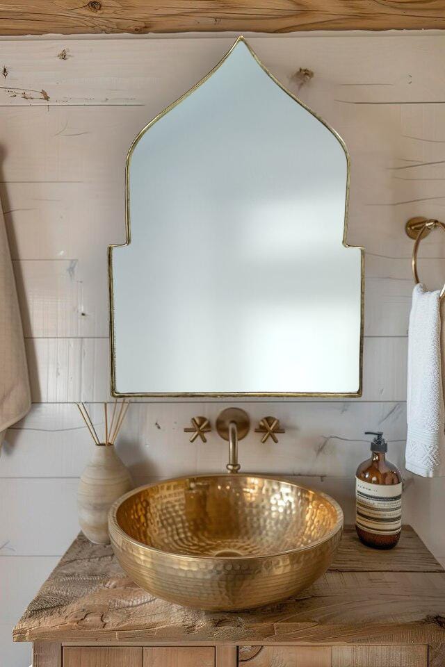 Moroccan Arch Brass Mirror Wall Bathroom Mirror