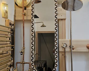 Scalloped Capsule Mirror, Walnut Wood Inlay Mirror, Pill Brass Wall Mirror, Handmade Blue Resin Mirror, Boho Entryway Mirror, Oval Mirror