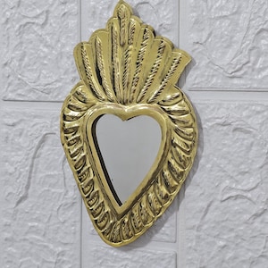 Handmade Brass Heart Mirror Set: Moroccan Gold Wall Decor