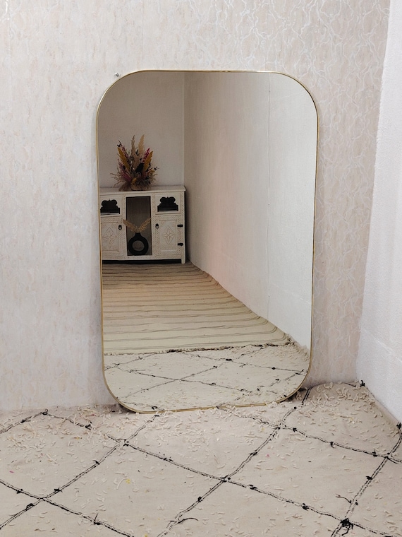 Rectangle Brass Wall Mirror: Moroccan Golden Mirror (60x38.5 Inches)