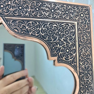 Moroccan Copper Mirror, Handmade antique wall mirror, Engraved Brass mirror, vintage home decoration, solid engraved brass, Vintage zdjęcie 2