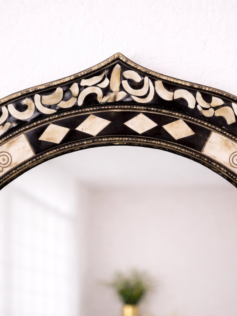 Vintage Arch Mirror, Bone inlay Mirror, Handmade Wall Mirror, Berber Arched Bone Mirror, Hall Mirror for Home Decor image 3