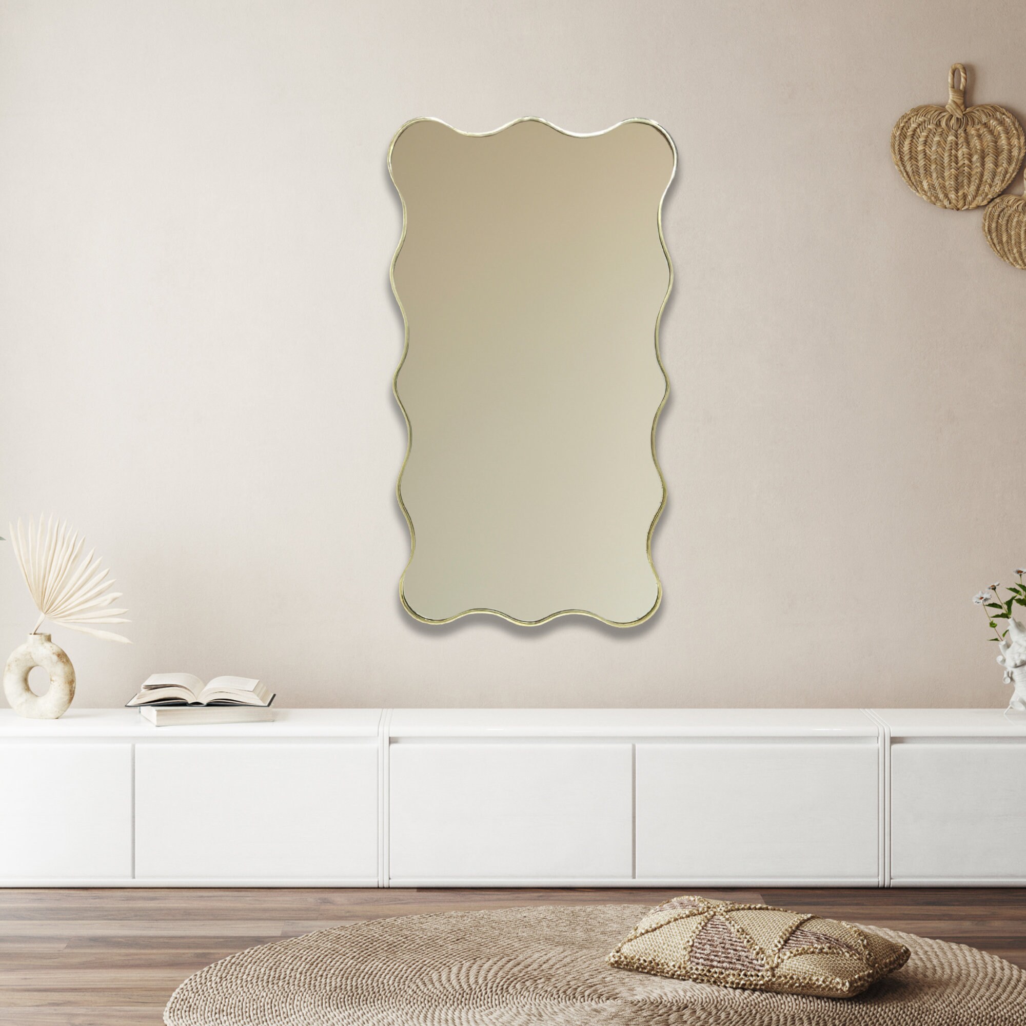 Brass Wavy Floor Mirror Wavy Mirror Irregular Mirror Asymmetric Mirror