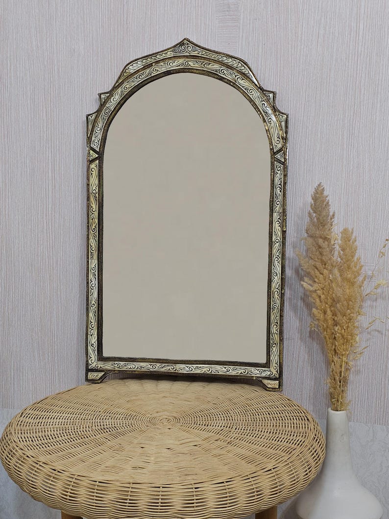 Miroir Marocain Vintage, Arch Mirror, Big Mirror, Handmade Mirror, Berber Mirror, Unique Bone Mirror, Wall Mirror, Hall Mirror, Home Decor image 4