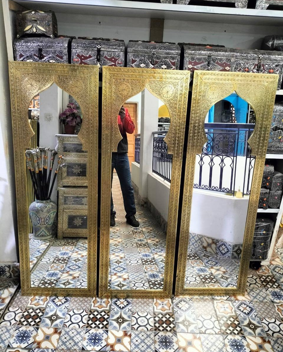 Moroccan Mirror Brass, Gold Mirror,Antique Mirror, Arch Mirror,Vintage Mirror,Handmade Mirror,Hand-engraved Mirror,Wall Decor,Mirrors Decor