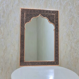 Moroccan Copper Mirror, Handmade antique wall mirror, Engraved Brass mirror, vintage home decoration, solid engraved brass, Vintage zdjęcie 6