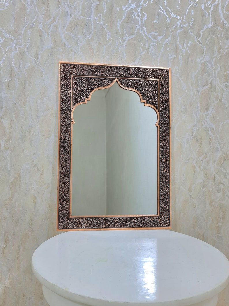 Moroccan Copper Mirror, Handmade antique wall mirror, Engraved Brass mirror, vintage home decoration, solid engraved brass, Vintage zdjęcie 6