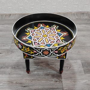 Hand-Painted Moroccan Tea Table: Small Round Oriental Coffee Table