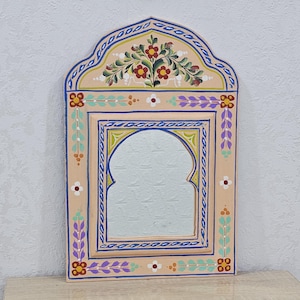 Handcrafted Moroccan Arch Mirror: Carved Wood, Handpainted