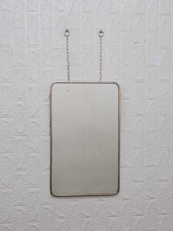 Wall Suspended Brass Mirror Quadris Wall Hanging Mirror with Chains Rectangle Polished Nickel Mirror Front of a Window Rectangular Mirror