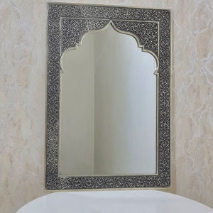 Moroccan Copper Mirror, Handmade antique wall mirror, Engraved Brass mirror, vintage home decoration, solid engraved brass, Vintage Srebro