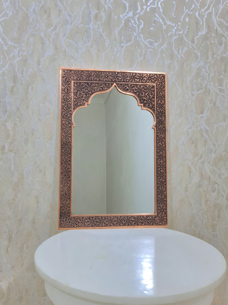 Moroccan Copper Mirror, Handmade antique wall mirror, Engraved Brass mirror, vintage home decoration, solid engraved brass, Vintage zdjęcie 5