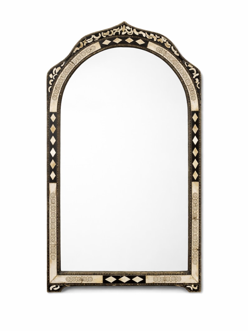 Vintage Arch Mirror, Bone inlay Mirror, Handmade Wall Mirror, Berber Arched Bone Mirror, Hall Mirror for Home Decor image 2