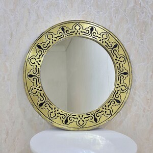 Marokkaanse koperen spiegel wandspiegel ronde spiegel bochtige spiegel gesneden antieke spiegel cirkel decoratieve spiegel badkamerspiegel handgemaakte spiegel