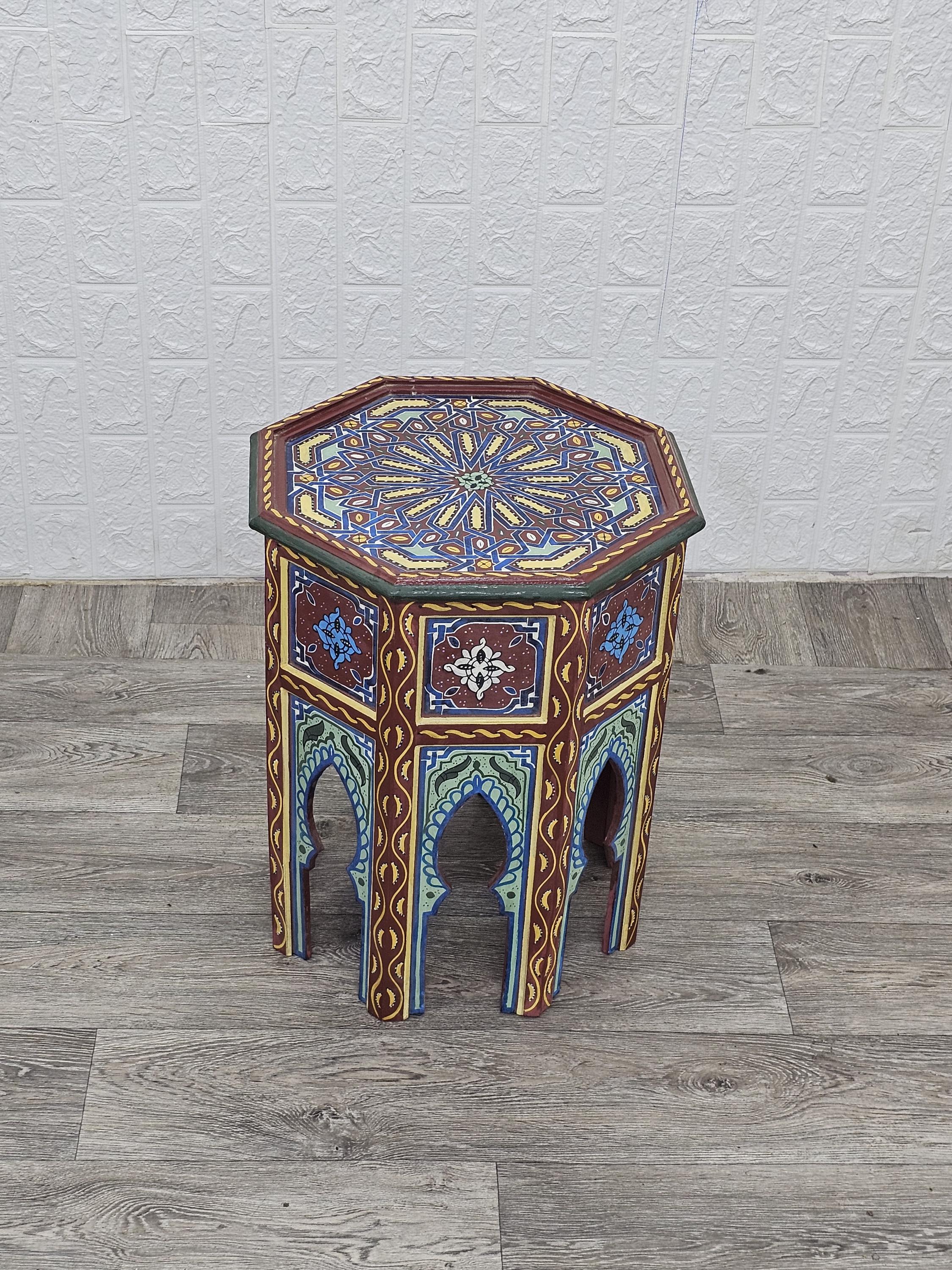 Hand-painted Moroccan Wood Table: Hexagon Boho Decor - Etsy UK