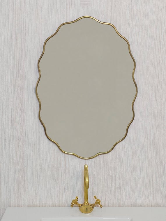 Ovaler Spiegel Gewellter Messingspiegel Handgefertigter Wandspiegel Miroir Runder Ovaler Gewellter Spiegel Badezimmerspiegel