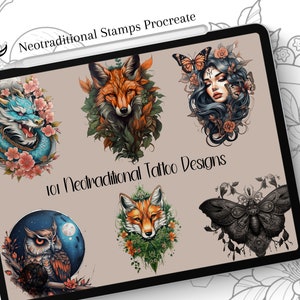 Neotraditional Tattoo procreate stamps, tattoo designs neotraditional, tattoo Neo flash, clip art designs, digital images procreate tattoo
