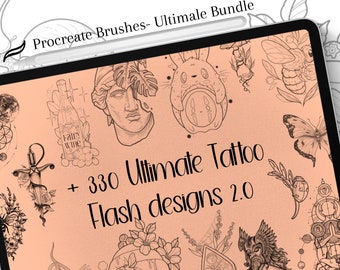 procreatebundle、究極のタトゥーデザインバンドル、+330 Procreateスタンプ、procreateタトゥーマンダラ、procreateタトゥーニードルブラシ