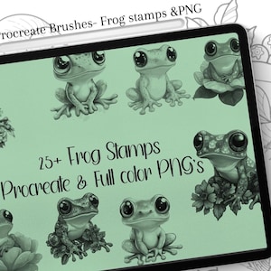 procreatebundle, Cute frog Clipart stamps and png Bundle, Procreate Stamps,procreate malvorlagen,procreate brushes, frog skin, frog brushes