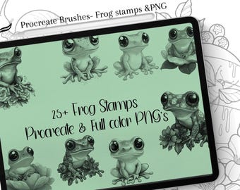 procreatebundle, Cute frog Clipart stamps and png Bundle, Procreate Stamps,procreate malvorlagen,procreate brushes, frog skin, frog brushes