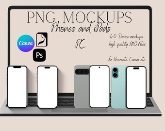 Mockups Digital Devices, Mockup iPad, Mockup Phone, iPhone, MacBook, IMac, Apple, Procreate, Photoshop, Canva PNG File, Direct download