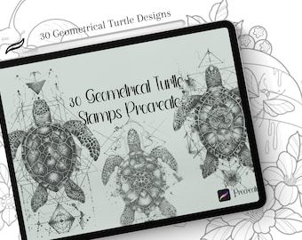 Geometrical Turtle Procreate Stamps, Design Bundle,30Turtle Animal Procreate Stamps,procreate tattoo mandala,procreate tattoo needle brushes