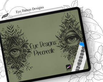 Tattoo Design Bundle,eye procreate design, Eye And flower Procreate Stamps,procreate tattoo mandala,procreate tattoo needle brushes
