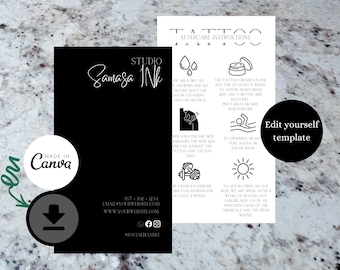 Tattoo aftercare template Canva instant download, changeable template, tattoo instructions