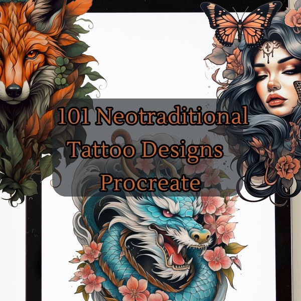 Neotraditional Tattoo procreate stamps, tattoo designs neotraditional, tattoo Neo flash, clip art designs, digital images procreate tattoo