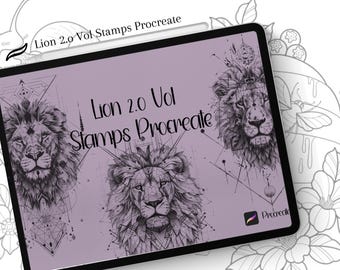 Lion 2.0Vol Tattoo Design Bundle,20 Lion Procreate Stamps,procreate tattoo mandala,procreate tattoo needle brushes