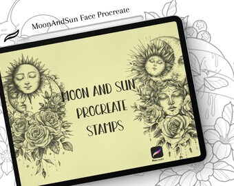 Sun and Moon Face Procreate stamp Designs, Tattoo Studio Designs Flash Art, Design Tattoo procreate stamps Retro sun and Stars and Moon