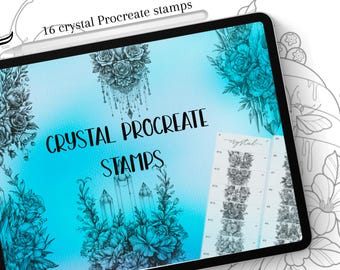 Crystal Procreate stamps, Tattoo Design Bundle, 16 Procreate Stamps,procreate tattoo mandala,procreate crystal flower brushe. Flower brushes