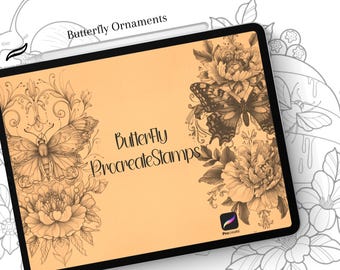 Butterfly ornaments 15 Tattoo Design Bundle, Procreate Stamps,procreate tattoo mandala,procreate tattoo needle brushes