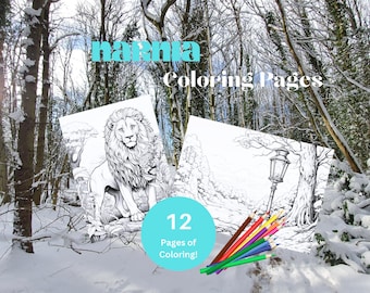 12 livre de pages à colorier Narnia, enfants adultes à colorier, téléchargement immédiat, PNG, imprimable, Lion, Aslan, garde-robe, décoration, relaxant, amusant, agréable