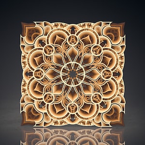 Könnte beinhalten: Ein detailliertes, kompliziertes Mandala-Design in Gold- und Brauntönen. Das Mandala ist symmetrisch und weist ein kreisförmiges Muster mit einem zentralen Punkt auf. Das Design erinnert an traditionelle indische oder islamische Kunst.