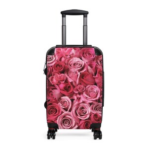 スーツケース、旅行用荷物、花柄ピンクのスーツケース、春のバケーションバッグ、ローズ柄の機内持ち込み用バッグ、旅行者へのギフト