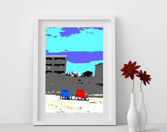Retro modern minimal patriotic beach day art wall prints instant download