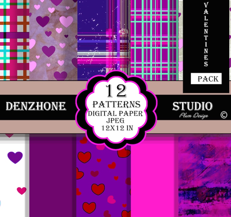 Vivid Valentines Day Digital Paper Pack of 12 Purple Hearts - Etsy