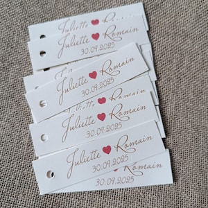 Étiquettes mariage personnalisées – prénoms autour du cœur – Cadeau invités