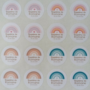 étiquettes autocollantes 4 cm personnalisées Arc en ciel et coeur