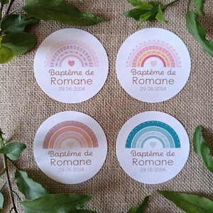 étiquettes autocollantes 4 cm personnalisées Arc en ciel et coeur