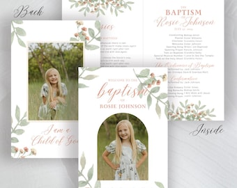 LDS-doopprogramma bewerkbaar, sjabloon doopprogramma, mormoons doopprogramma, doopprogramma meisje, bewerkbare canva-sjabloon