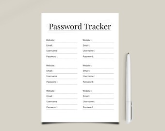 Printable password tracker | password log and keeper | Fillable | digital download | password organizer | A4 format