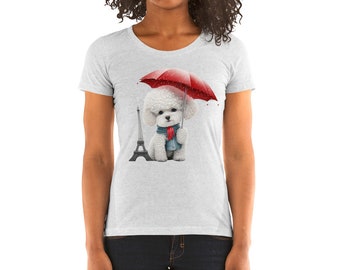 cute poodle, women's tee, cute dog, France, Eiffel Tower