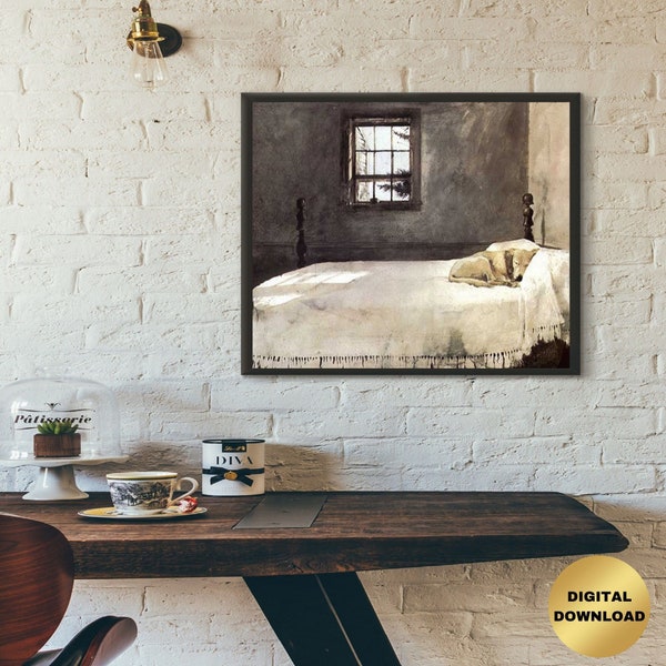 Andrew Wyeth "Master Bedroom" Extremely Rare Print; Painting 1965; Printble Art, Digital Art, Wall Art; Andrew Wyeth; Wyeth Art; Dogs; Dog