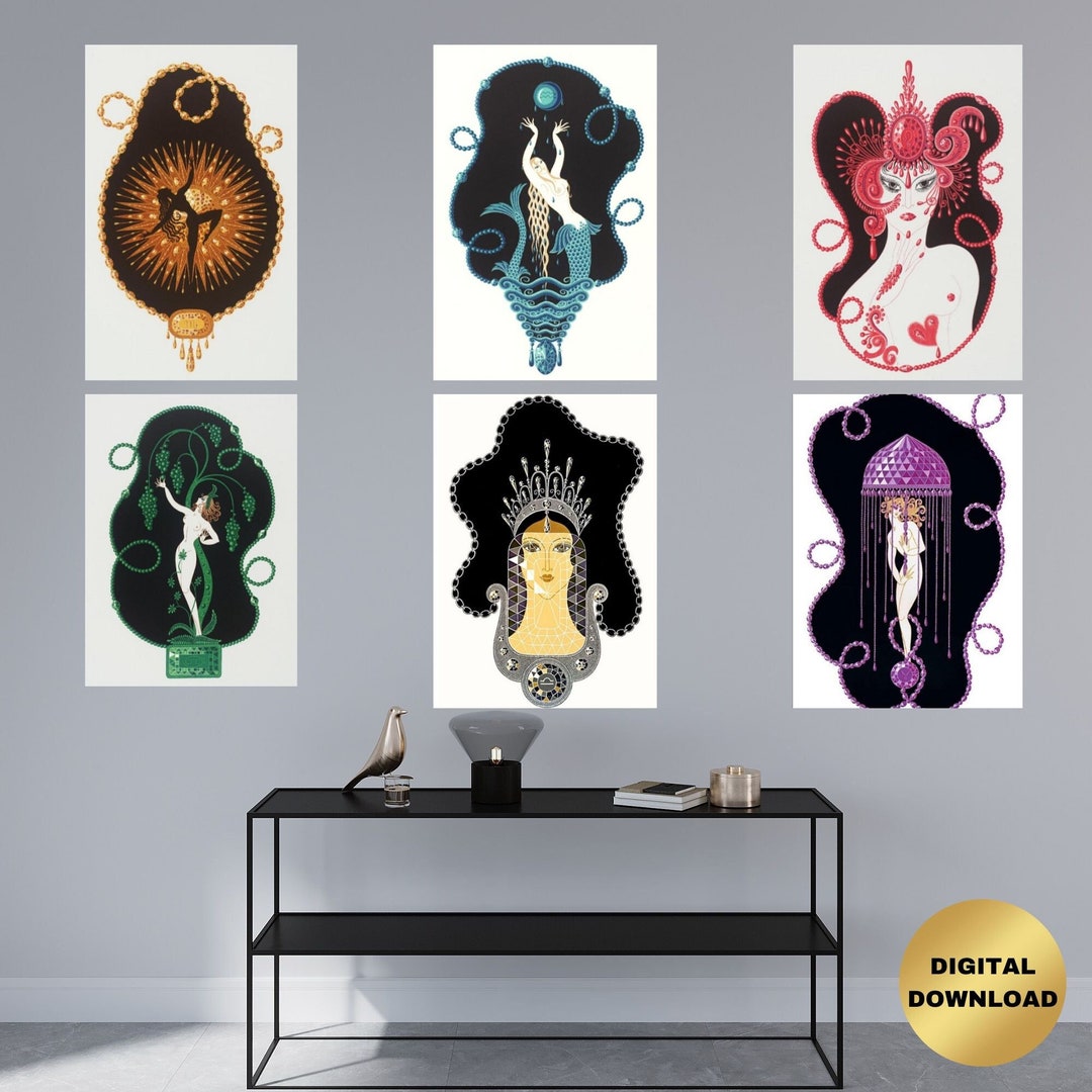 Erte jewel Series Very Rare Prints Printable Art, Digital Art, Wall Art