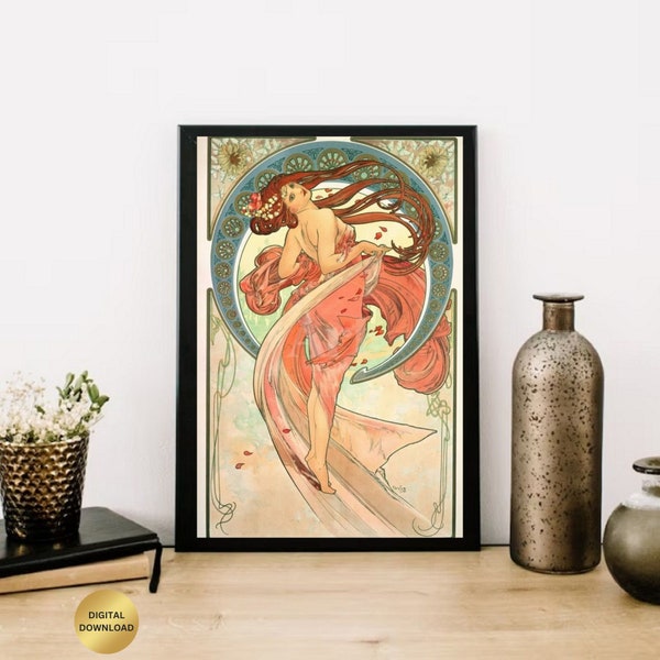 Alphonse Mucha : « Danse » impression extrêmement rare ; Art imprimable, Art numérique, Art mural, Art Nouveau Art Print ; Art Déco Impression artistique