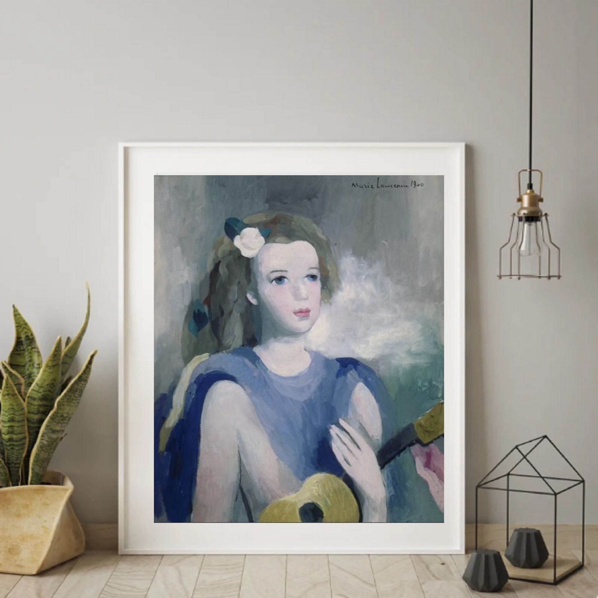 Marie Laurencin: "Young Girl With Guitar" Extremely Rare Print, Painting Circa 1940; Printable Art, Digital Art, Wall Art; Cubism Art Print